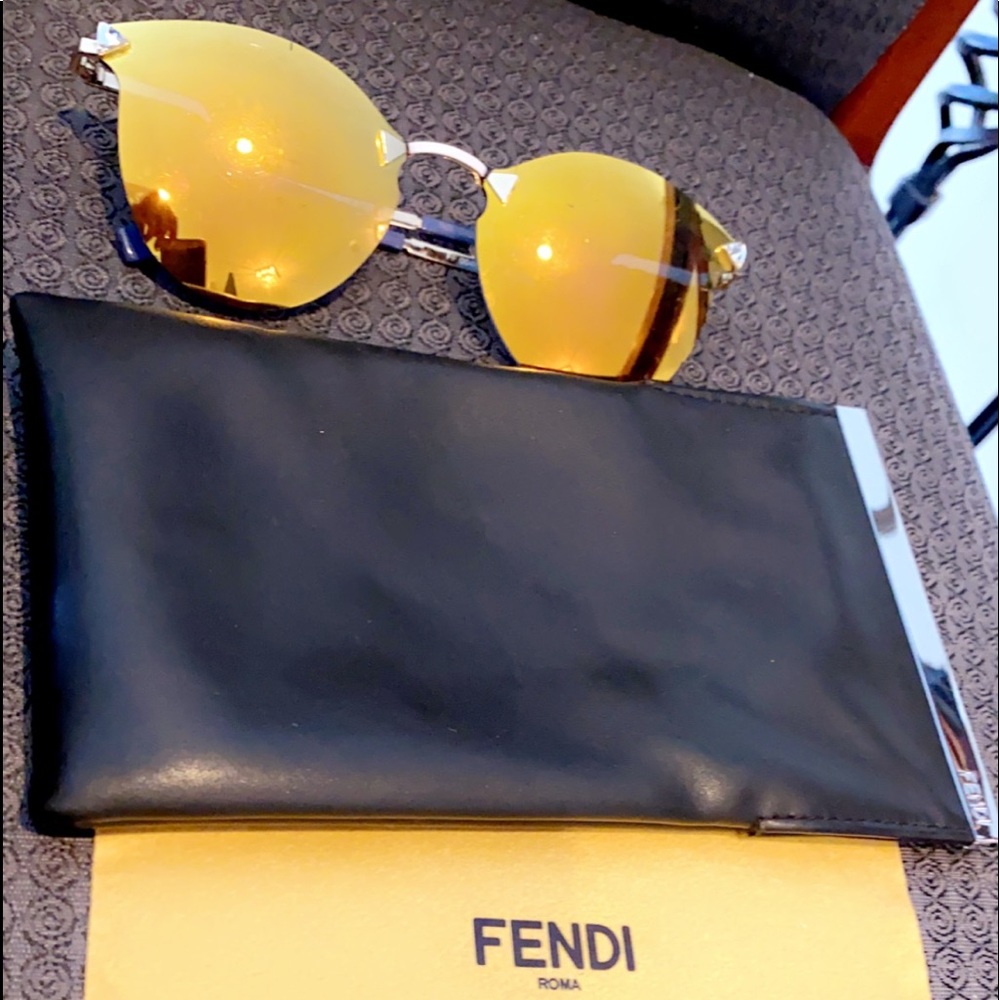 Authentic Fendi Gold yellow cat-eye sunglasses